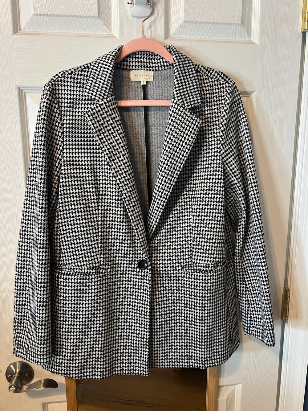 Women's Black & White Houndstooth Blazer Jacket